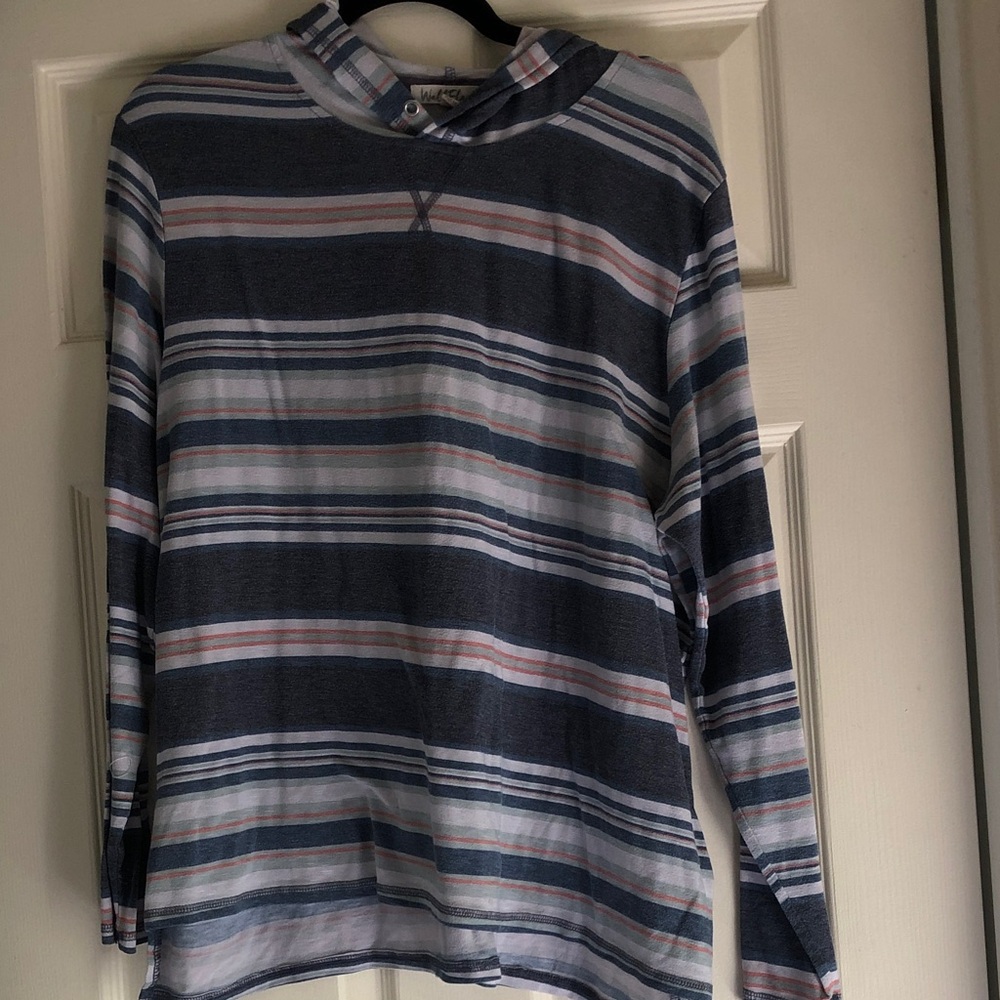 Wallflower Blue and White Striped Hooded Top with Coral Accent